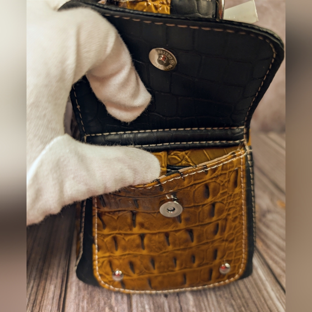 P&G Crocco Embossed Studded Southwestern Hobo Bag With Rhinestones - Picture 4 of 8